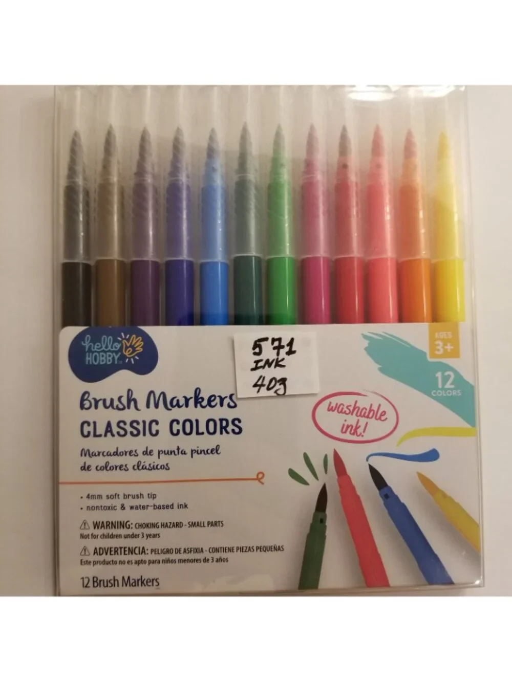 Hello Hobby Brush Markers 12 Classic Colors Washable NIP